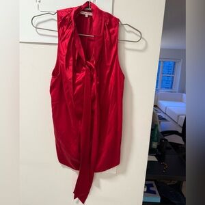 Helmut Lang Red Silk Cowl Neck Blouse